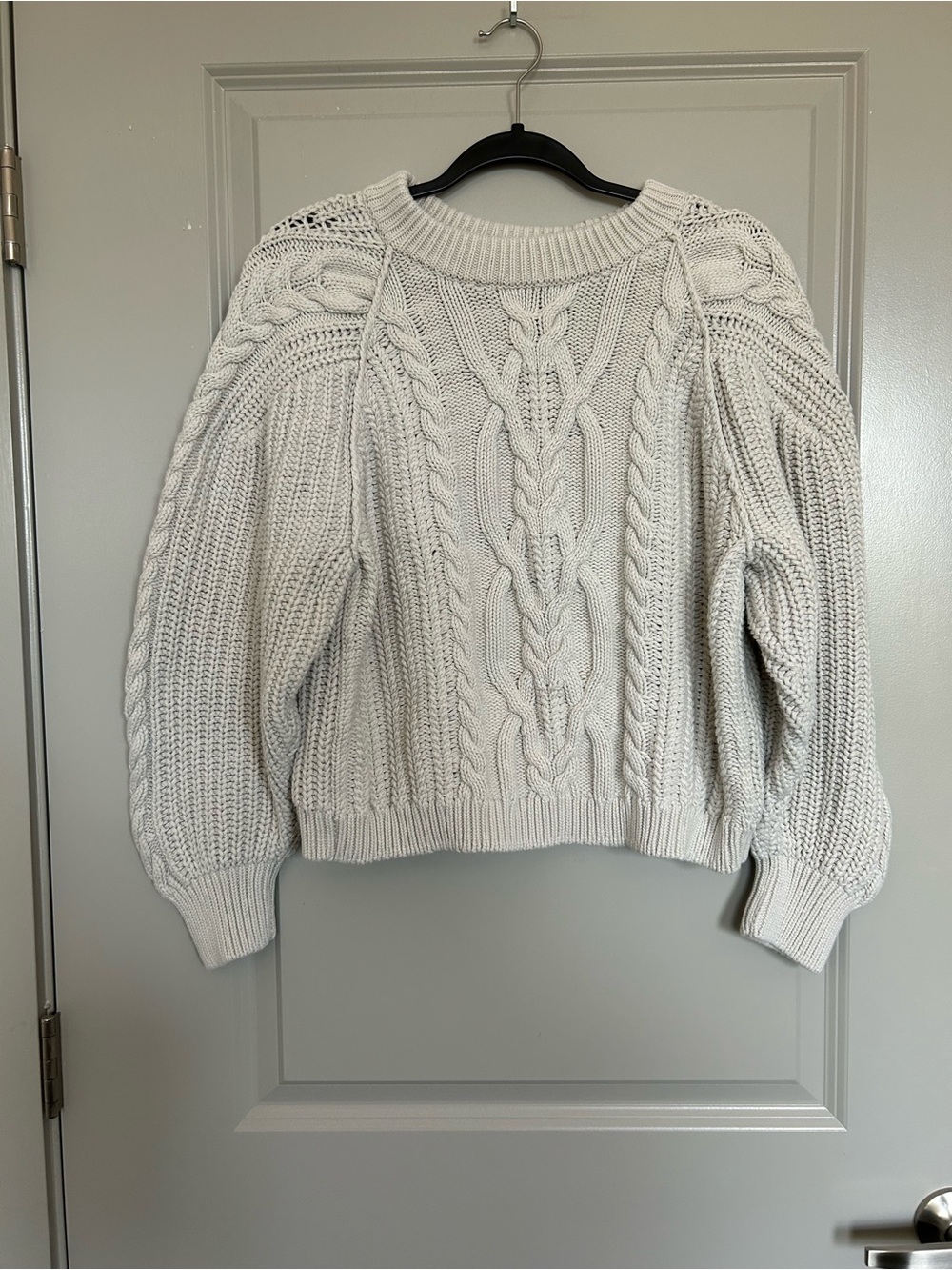 Free People Women’s Ivory Cable Crewneck Sweater